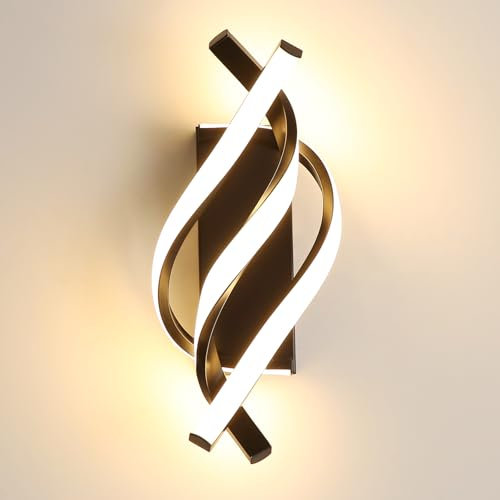 Goeco 22W LED Wall Light, Modern Black Aluminum Wall Lamp with 3 Spiral Lamps, 3000K Warm Light, Indoor Wall Sconce for Bedroom, Living Room, Hallway Lighting
