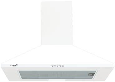 CATA Omega 700 WH Campana Extractora Decorativa Piramidal de 70 cm, 645 m³/h, 3 Velocidades, Control Mecánico, Tira LED, Filtros Lavables, Clase C, Blanco