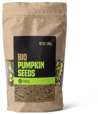 VanaVita Semi di Zucca BIO 500 g, Semi di Zucca Decorticati di Prima Qualità, Ricchi di Proteine e Acidi Grassi Omega, Ingrediente Gustoso per Spuntini e Portate Principali