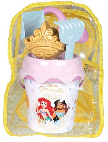 Smoby- Mochila de Playa con Cubo de Princesas Disney y Accesorios- Mochila, Cubo, Regadera, Tamiz, Pala, Rastrillo, Molde Princesas Disney, A Partir de 18 Meses (7000862179)