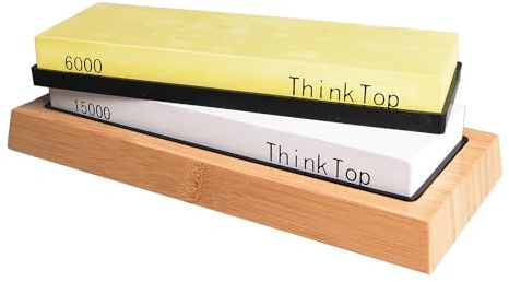 ThinkTop Knife Sharpening Stone 6000/15000, No-Soak Japanese Process of Professional Waterstone Sharpener, Fast Polishing Kit for Kitchen Cutlery and Outdoor Blades, with NonSlip Bamboo Base