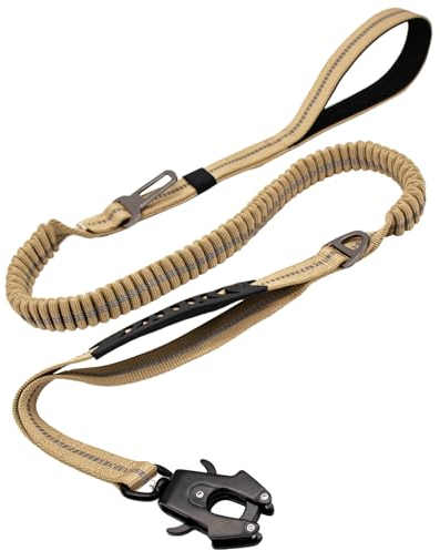 Furry friends Taktische Hundeleine, 1.3m-1.9m Bungee Reflektierend Hundeleine mit 2 Gepolsterten Griff, Starke Elastische Ruckdämpfer Führleine für Große, Mittleregroße Hunde, Coyote Braun