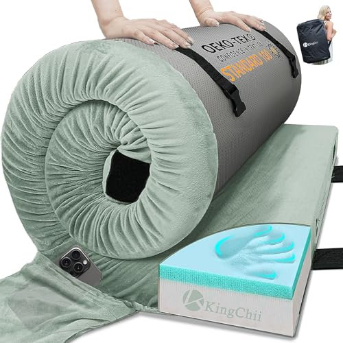 KingChii CertiPUR-US Memory Foam Camping-Matratze, tragbare aufrollbare Reise-Schlafunterlage, Kinderbett-Matratze, Gästebett für Übernachtungen mit wasserdichtem Bezug und Reisetasche