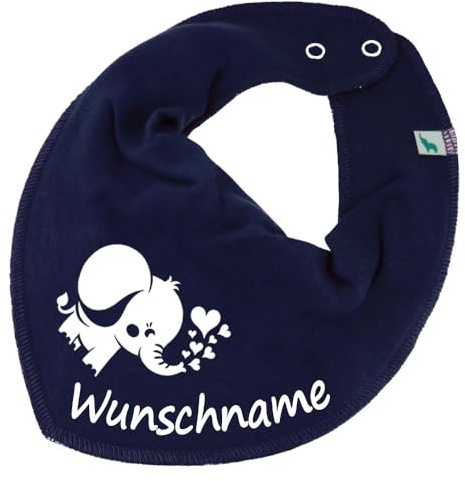 HALSTUCH mit Namen oder Text personalisiert für Baby oder Kind aus Baumwolle in Einheitsgröße Elefant