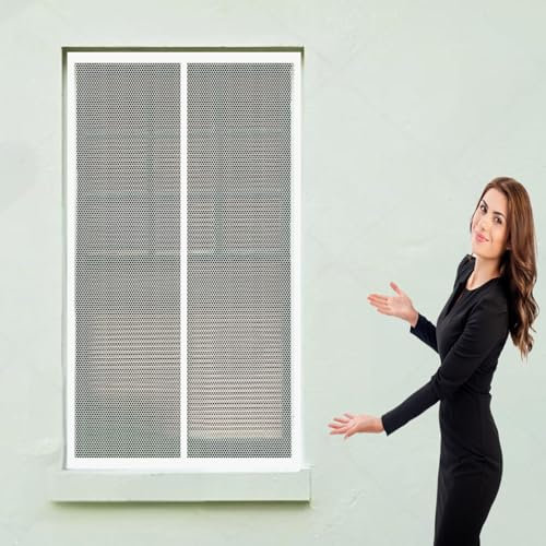 Fliegenschutzgitter für Fenster 120 x 100 cm Fliegengitter Fenster in Verschiedenen Größen Auswählbar Magnet Fliegengitter für Alle Universalfenster, Weiß