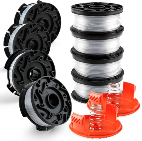 12Pcs Strimmer Spool for Black and Decker, Strimmer Line for Black and Decker GH600 GH900, 1.65mm Autofeed Line with Covers and Springs Spare Spools, Af-100 String Trimmer Spool Replacement