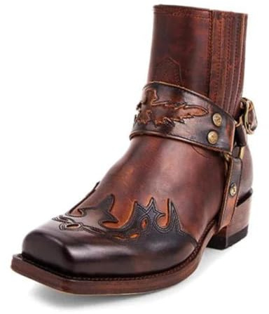 LMUIPMAA Botas Vaqueras Occidentales para Hombre Cuero De PU Punta Cuadrada Botines De Tacón Bloque Botas Ecuestres De Montar
