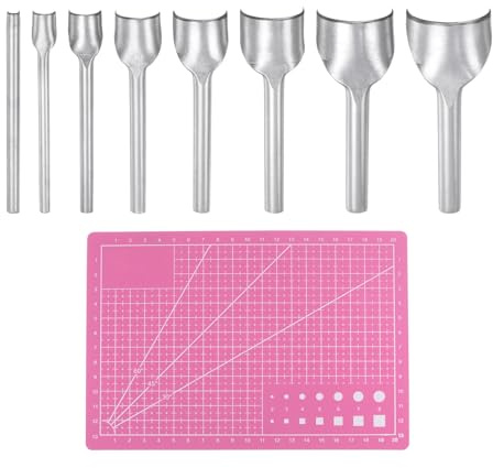 QUARKZMAN 8uds Cuero Medio Cortador 5-40mm 1/2 Alta Velocidad Acero Arco Forma Media Redonda Cuero Perforadora Herramienta con A5 Corte Tapete para Correa Cinturón Elaboración DIY