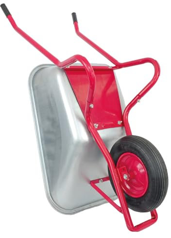 Matrix Schubkarre Profi 100l Liter 250 kg mit zusätzlichem Bodenblech Luftrad Schubkarren groß Garten Scheibtruhe Bauschubkarre | Mulde verzinkt | Metall Felge mit Kugellager | Farbe rot
