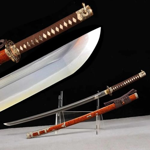 Japanisches Tachi mit Massivholzscheide 100 cm,handgeschmiedetes Samurai-Schwert aus T10-Stahl,handgefertigtes Samurai-Tachi,Kendo Bushido für Cosplay,Dekoration,tolles Geschenk,Sammeln,Kampfsport