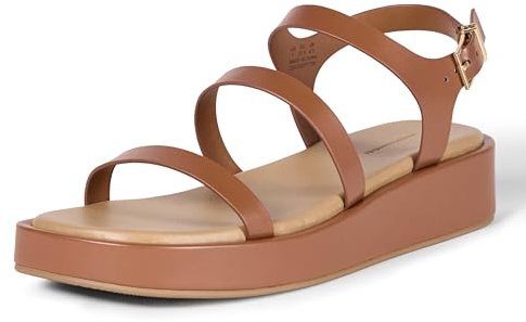 Amazon Essentials Women's Strappy Flatform Sandals, Tan, 10