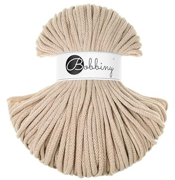 Bobbiny Premium Baumwoll-Flechtschnur - 5mm x 100m - Vielseitige Makramee-Kordel für Stricken, Weben, DIY-Basteln und Heimdekoration - Hochwertige Bunte Bastelschnur - Warm Beige