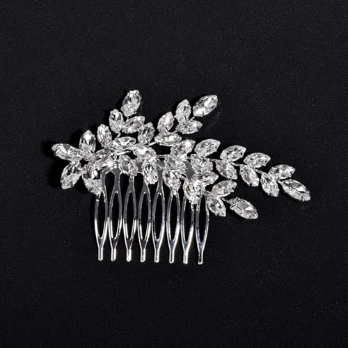 Nvzi Braut-Haarnadeln mit Blume, Kristall-Perlen, Haarkämme, Haarkamm-Clips, Kopfschmuck, goldfarben, Hochzeits-Haarschmuck, Schmuck mit Strass, für Bräute, Brautjungfern, Damen, Mädchen (A) L75
