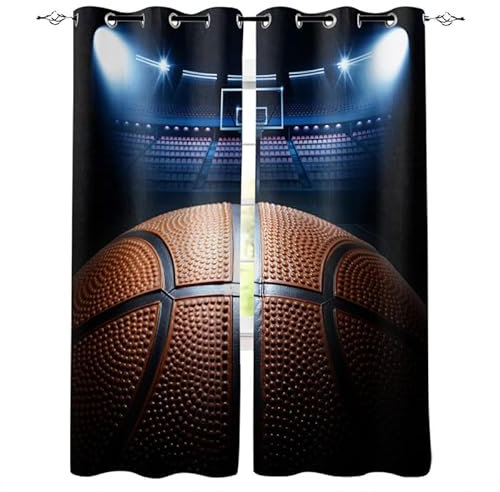 Rptidmv Vorhänge mit Ösen 2er Set Basketball Modern Blickdichte Vorhang Thermovorhang Kälteschutz Verdunklungsvorhänge für Wohnzimmer Schlafzimmer Kinderzimmer 140 x 175 cm (BxH)