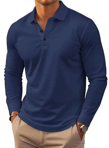 Long Sleeve Polo Shirts for Men Moisture Wicking Outdoor Workwear Office Casual Collared Shirts Fall