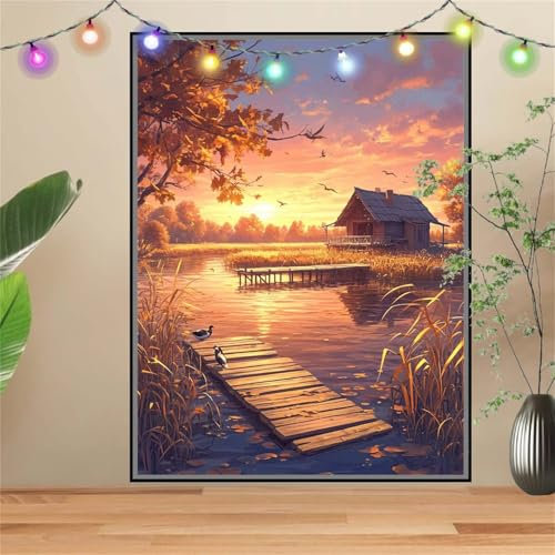 5D DIY Diamond Painting Kinder Klein Ente,Holzhaus,Diamant Painting Bilder 90x120cm,Mosaikherstellung Malen Nach Zahlen Cross Stitch Malerei Set,Daiments Painting Erwachsene für Haus Dekoration D8758