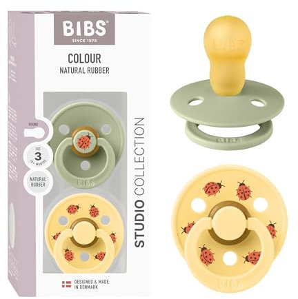 BIBS Colour Studio Schnuller 2er-Pack, BPA-frei, Kirschform Nippel. Naturkautschuk/Latex, Hergestellt in Dänemark, Größe 3 (18+ Monate), Sage/Pale Butter