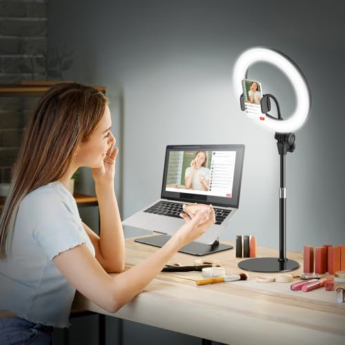 Upgrade 10.5 Ring Light with Tripod Stand & Phone Holder Desk, Evershop Ringlight Laptop Video Conference Calls Streaming Circle Halo Light CRI>95 for Youtube, Zoom,Filming, Makeup, Webcam, Computer