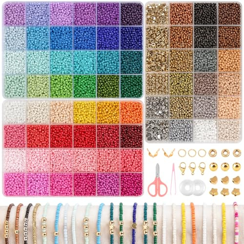 EUES 38000 stück Perlen für Armbänder 3mm Perlen zum Auffädeln 72 Farbe Perlen Set mit A - Z Buchstabenperlen,Perlen Set für Schmuckherstellung DIY Armbänder Halsketten Handwerk