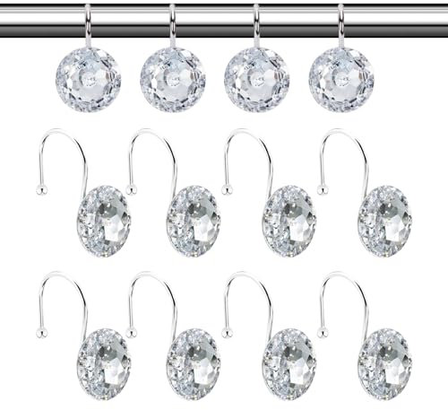 12 anelli per tende da doccia, ganci in acciaio inox, ganci in acrilico trasparente, ganci decorativi per tende da doccia, adatti alla maggior parte delle tende da doccia