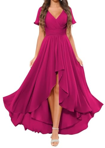 Vestidos de dama de honor de gasa para mujer, vestidos formales de noche, vestidos de cóctel, talla grande, fucsia, 58 Grande