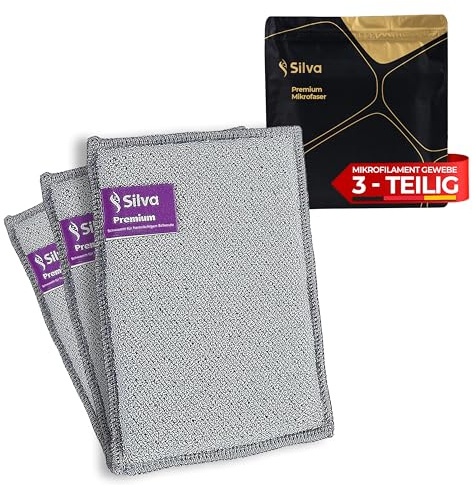Silva Eliminador de suciedad de microfibra premium (gris, paquete de 3) – 20 x absorción de agua, limpieza reforzada para quemados y grasa – Ayudante duradero para horno y barbacoa.