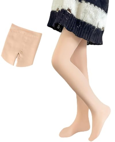 Domueay Medias con Forro Polar para niñas, Mallas con pies Termicas Opacas de Invierno, Elásticas Suaves Pantis Tupidos Leggings para ballet, clases de danza, Escuela, 4-6 años, Color piel