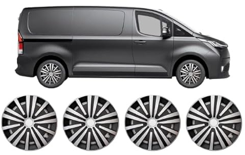 Darfox 16 Inch Wheel Trims Set of 4 – Fits Vauxhall Vivaro, Renault Trafic, Citroen Dispatch, Peugeot Expert, Fiat Talento – Hubcaps for Steel Wheels – ABS with Metal Ring (Spsb)