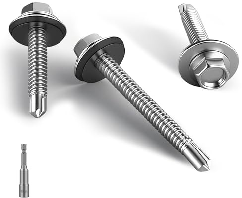 HAISHANG 50 Piezas Tornillos Autotaladrantes 4.8x19mm, Tornillos para Techos Autoperforantes de Cabeza Hexagonal con Arandela de Sellado para Tejado, Chapas Metálicas y Aluminio