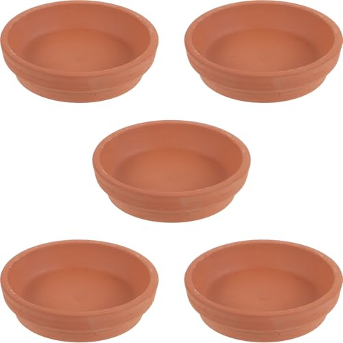 DIYEAH Lot de 5 Soucoupes en Céramique Rouge pour Pot de Fleurs, 8x2 Cm, Plateau de Récupération d'eau pour Plantes D'intérieur, Bac Étanche Anti-débordement, Accessoire Jardinage Patio