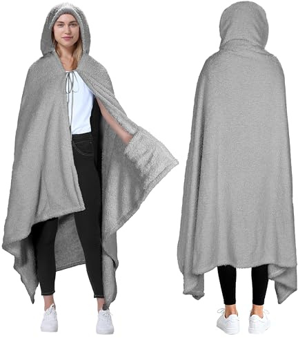 Catalonia Classy Decken-Poncho mit Kapuze | Tragbare Kuscheldecke mit Eingrifftaschen | Bequemer Sherpa-Fleece-Überwurfsumhang für Kinder und Erwachsene