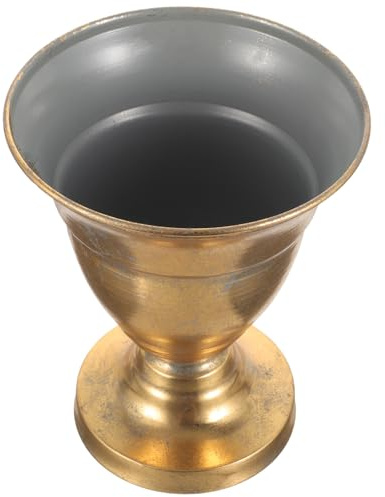 BESTonZON Jarrón Maceta de Metal Estilo Vintage en Forma de Trofeo Macetero Decorativo para Suculentas y Flores Secas Tamaño Mediano 185X23X13 CM Color Dorado para Jardín y Interior