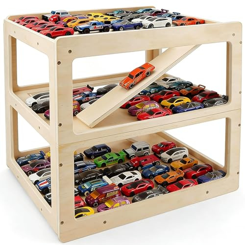 Display Case for Hot Wheels Garage & Matchbox Cars 1/64 Scale Diecast Toy Car Garage, Storage Case for Hot Wheels, Parking Diorama Toy Car Parking Ramp for 1/64 1/24 1/18