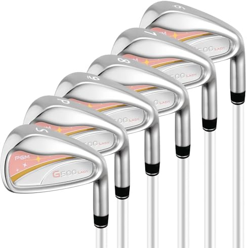 PGM 6 Piece Women's Golf Iron Set for Right Handed with Ladies Flex Shaft | Forgiving and Lightweight Cavity Back Golf Iron with Graphite Shaft and Easy Control Grip Includes 6 7 8 9 PW SW Coral Pink