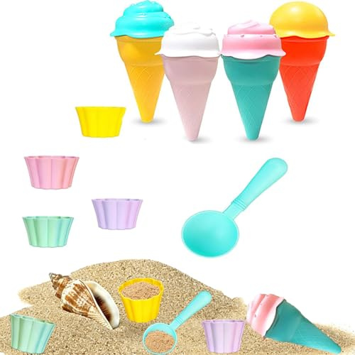 13PCS Ice Cream beach toys Set, Beach Toys For Kids - With conical spoon and Colorful Sand Toys ,Easy to Clean Ice Cream Toy, Travel Friendly Ice Cream Bath Toy & Sand Pit Toys