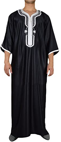 RUMAOZIA Vestidos musulmanes para hombre Ropa de oración islámica para hombres Abaya para hombres Oriente Medio Manga Larga Caftán Suelto Ropa de Dormir Bordada Étnica Bata Jubba Thobe Ramadán Ropa, O