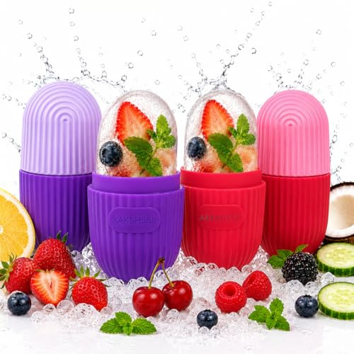 Aaksh555| Pack of 2 |Ice Roller for Face Pink & Purple Facial Ice Roller & Silicone Ice Mold for Face and Eyes, Cooling Face Massager for Pore Tightening & Skin Soothing,Depuffing Under Eye Tool.