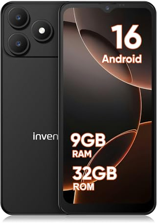 invens Note 15P Téléphone Portable 4G Débloqué, Smartphone Android 16 Go, 9 Go (3+6)+32 Go/256 Go TF, Caméra 16+5 MP, Écran 6,6 HD+, Batterie 3500 mAh, Double SIM, GPS, OTG, USB-C, Face ID, Noir Mat