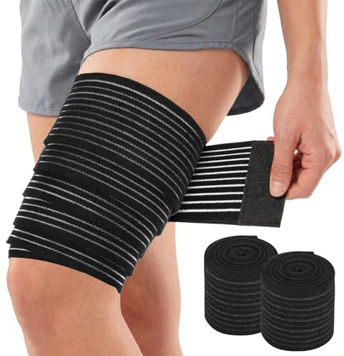 RAHHLIZS Lot de 2 bandages de cuisse - 180 cm - Genouillère de sport - Bande élastique noire - Bande - Bandage de compression pour cuisses, mollets, genoux, chevilles, bras, hommes et femmes