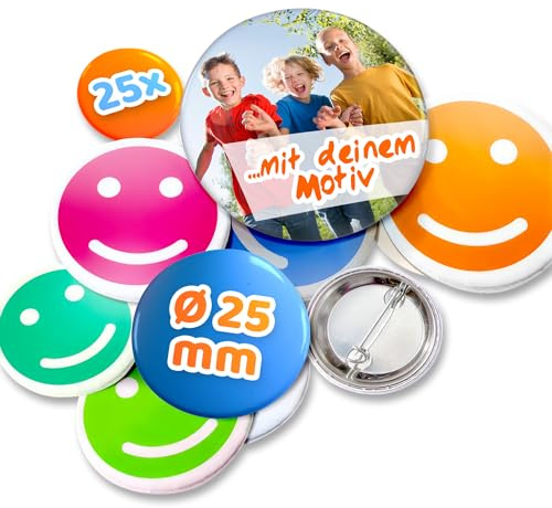 Personalisierte Buttons/Badge Pin/Anstecker - Verschiedene Größen - mit eigenem Foto, Logo, Text oder Bild selbst gestalten, rund, ideal für Logos oder Emojis