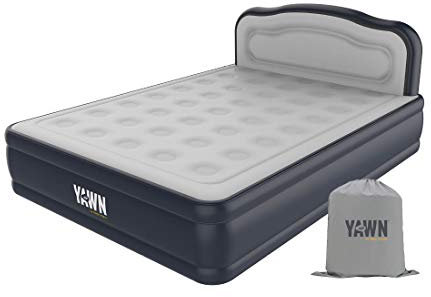 YAWN AIR Self-Inflating Airbed King Size - Great Guest Bed, Camping Mattress - Built-in Pump & Headboard - Grey Fabric Material - Available in UK Single, Double and King