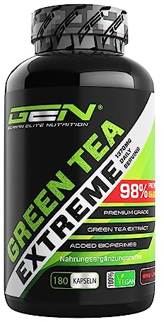 Green Tea Extreme - 180 Kapseln - 1370 mg Grüner Tee Extrakt pro Tagesdosis - 95% Polyphenole & 45% EGCG & Piperin - Laborgeprüfter Grüntee - Hochdosiert - Vegan - German Elite Nutrition