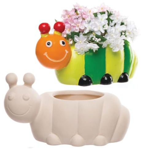 Baker Ross Macetas de cerámica con diseño de oruga perfectas para decoraciones creativas infantiles (pack de 2)