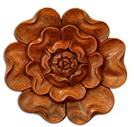 G6 Collection 8 Wooden Hand Carved Wall Art Relief Panel Handcrafted Wall Plaque Gift Decorative Home Decor Accent Handmade Wood Decoration Rustic Artwork Floral (Lotus Flower)
