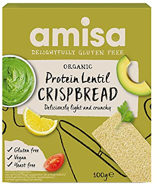 Amisa Organic Gluten-Free Protein Lentil Crispbread, 100g - Yeast Free & Low Carb - Plant-Based Protein - The Perfect Vegan Snack