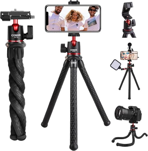 Phone Tripod Flexible Camera Tripod 360 Rotating with 1/4 Inch Thread & Integrated Phone Holder, Bendy Legs Portable Mini Smartphone Selfie Stick Tripod Grip Stand for DSRL Camera & iPhone