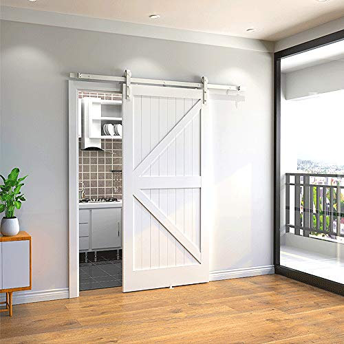 Wefun Kit de Rail pour Porte Coulissant, Système de Porte Coulissante Voie de Roulement 1,83 M/2M Blanc