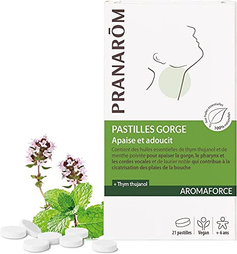 Pranarôm - Aromaforce - Pastilles Apaisantes Gorge aux Huiles Essentielles BIO - Apaise et Adoucit - 21 Pastilles
