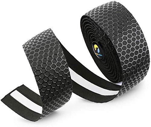 TOPCABIN Fahrrad Lenkerbänder 2 Rollen Bequem Lenkerband für Citybike Road Bike Lenker Band Fahrrad Lenkerband mit Bar Plugs (Gitter Schwarz)