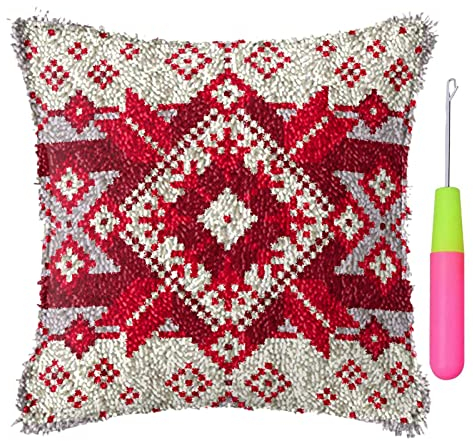 Basketballkorb Knüpfteppich Zum Selber Knüpfen Erwachsene, Schneeflocke Kissenbezug Herstellung Kits, Knüpfkissen Knüpfset für Weihnachten Neujahr (Color : Red)